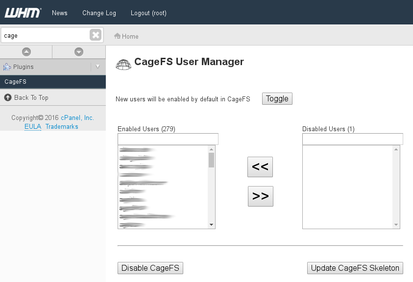 Enable CageFS for users from CageFS User Interface