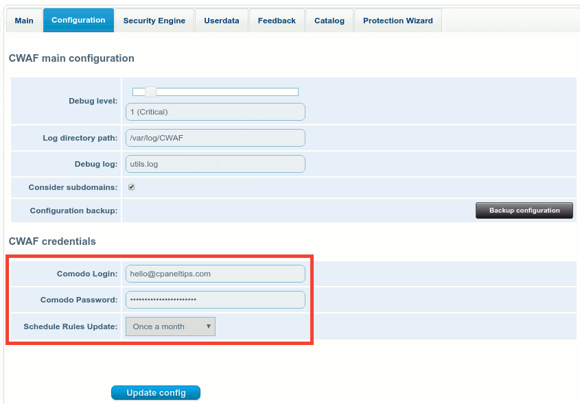 CWAF Configuration on cPanel