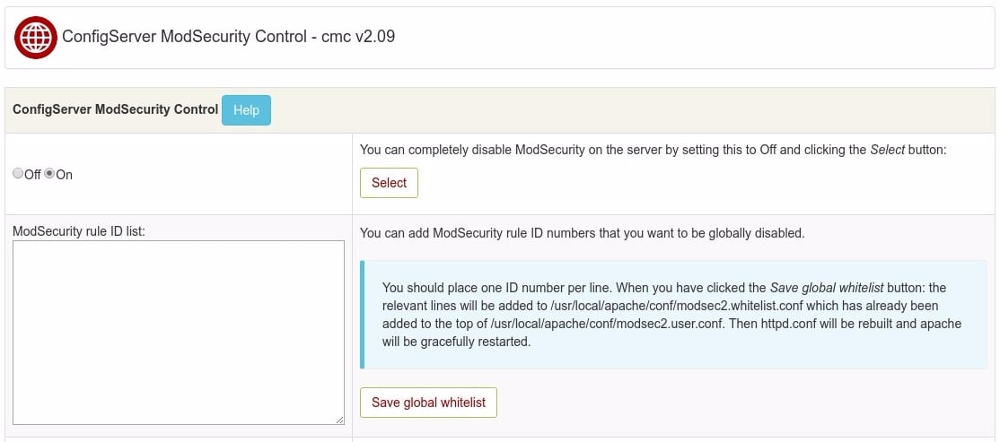 WHM - Install ConfigServer ModSecurity Control 