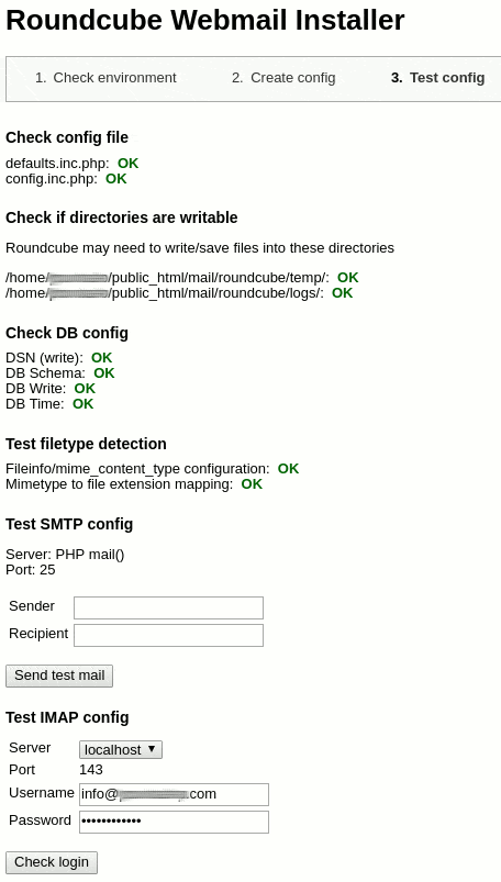 Last thing to do after you install Roundcube on your website - Test Configuration - Step 03