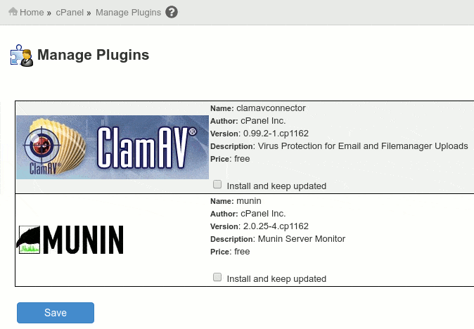 cPanel Plugins - ClamAV & Munin