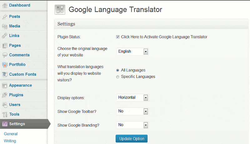 google language translate wordpress plugin