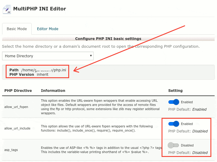 cPanel - MultiPHP INI Editor