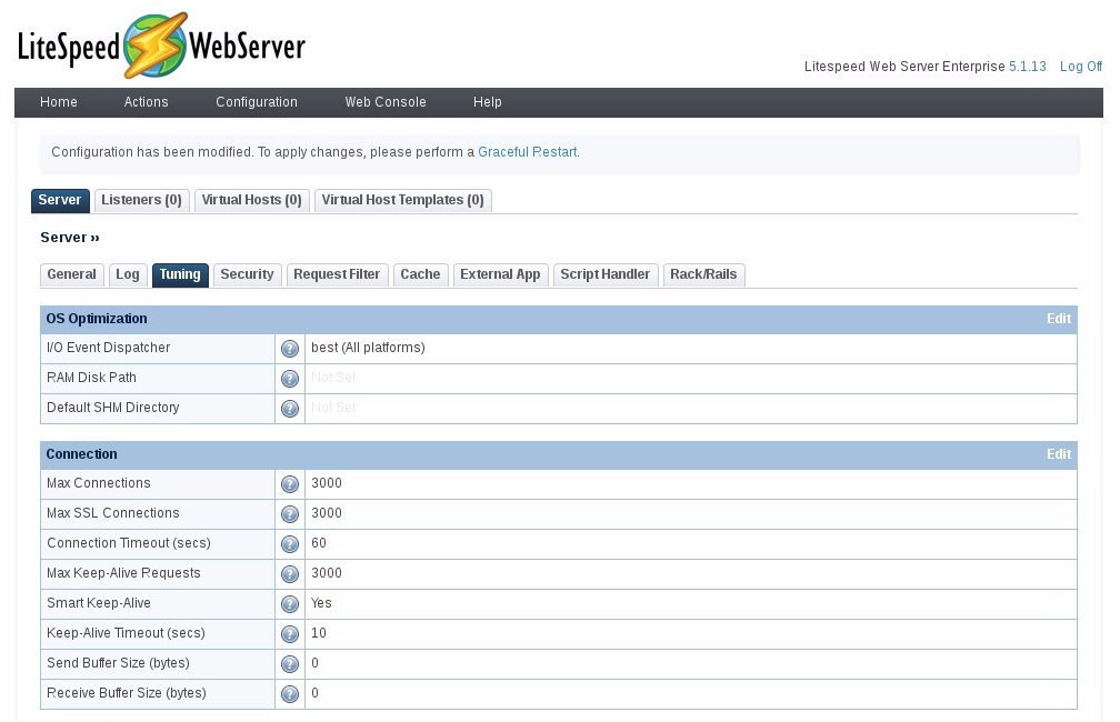 Screenshot from LSWS cPanel plugin tunning server performance