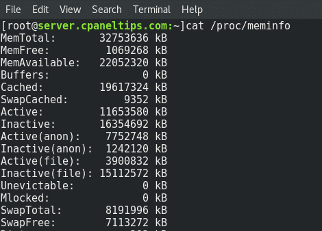 cat /proc/meminfo output on Linux