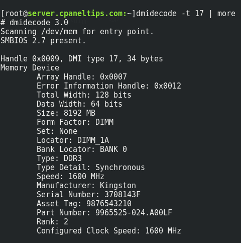 dmidecode is the best way to find ram hardware information on Linux