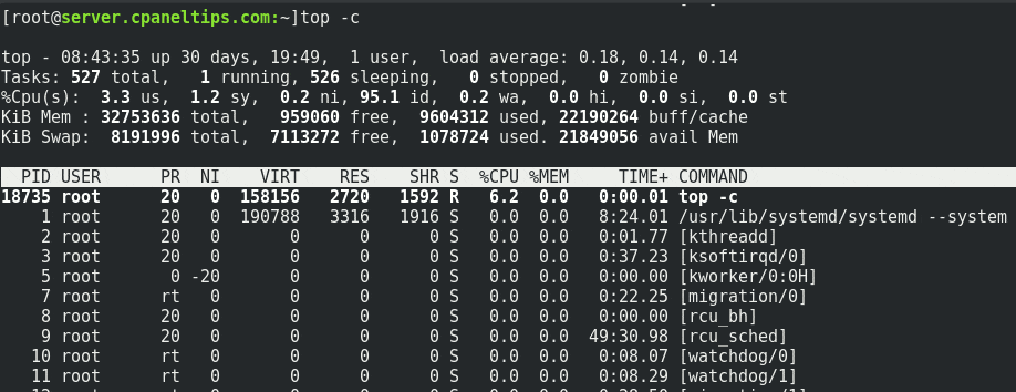Screenshot of top command showing an easy way to find RAM size in Linux