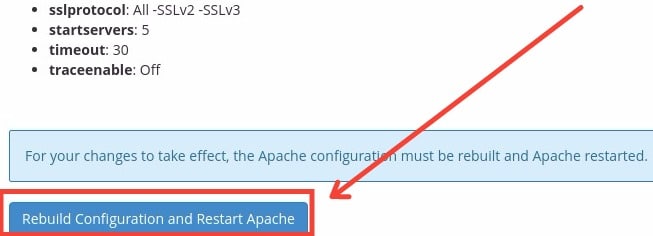 WHM » Service Configuration » Apache Configuration - Rebuild Apache and Restart