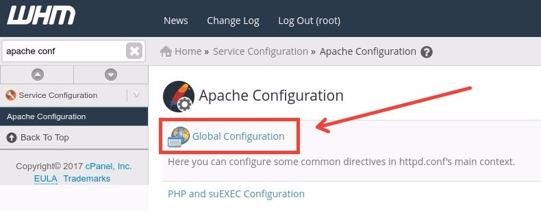 Fig. 01. WHM » Service Configuration » Apache Configuration