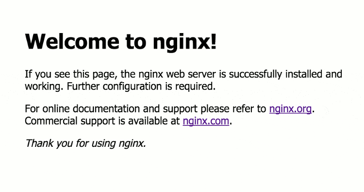 nginx welcome page on Docker